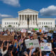 Abortion rights and anti-abortion demonstrators gather outside of the Supreme Court